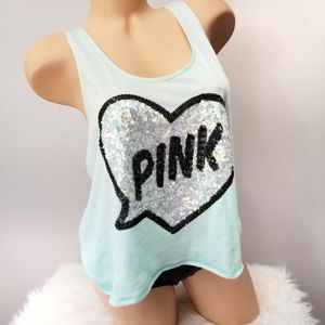 VS PINK Sequin Heart Bubble Tank Top Small